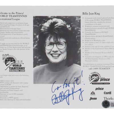 Billie Jean King 8X10 aláírt fotó "Go For It!" (Tenisz)