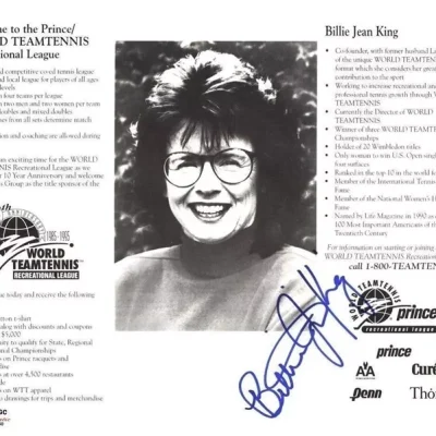 Billie Jean King 8X10 aláírt fotó (Tenisz)