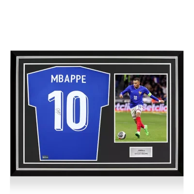 Keretezett Kylian Mbappé aláírt focimez (Francia Válogatott)