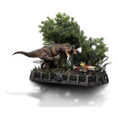 Jurassic Park Demi Art Scale Szobor 1/20 T-Rex attacks Donald Gennaro 30 cm