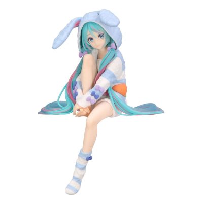 Hatsune Miku Noodle Stopper PVC Szobor Hatsune Miku Rabbit Ear Hood Pajama Blue Color Ver. 14 cm