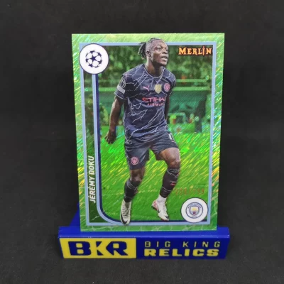 2023-24 Merlin UEFA Club Competitions Neon Green Shimmer Refractors #77 Jeremy Doku /399 focis kártya