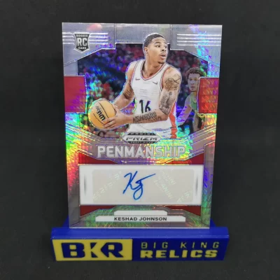 2024-25 Panini Prizm Draft Picks Penmanship Signatures Prizms Hyper #48 Keshad Johnson RC kosaras kártya
